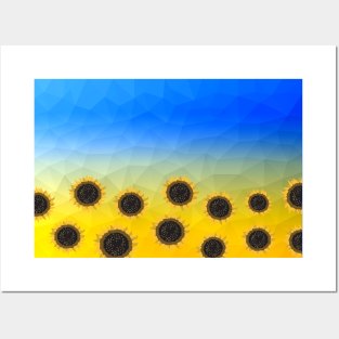 Ukraine yellow blue geometric mesh pattern Sunflowers Posters and Art